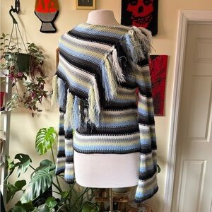 90’s Y2K Striped Fringe Sweater - Black, Blue, Green
